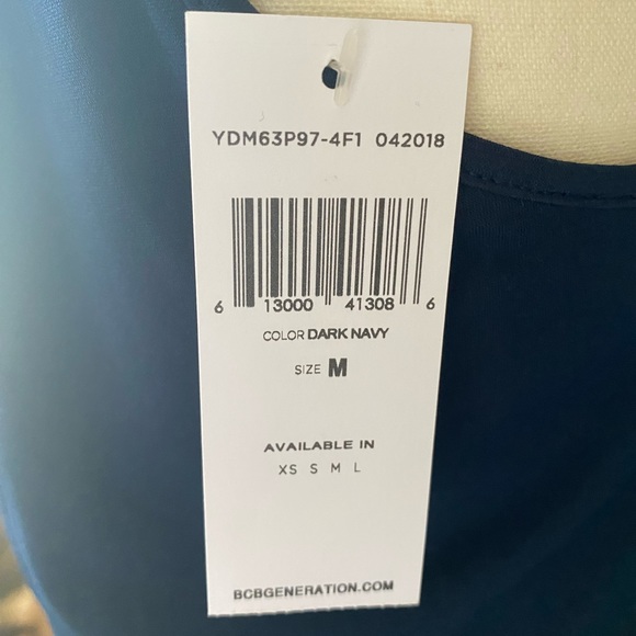 NWT BCBGeneration Dark Navy Pouffy gathered pockets racerback V Neck HiLow Dress - Picture 10 of 14